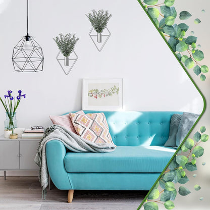 Jexine 4 Pcs Hanging Planters with Artificial Eucalyptus Metal Hanging Vase Indoor Plants Holder Modern Geometric Boho Bathroom Wall Decor for Living Room Home Office(Black)