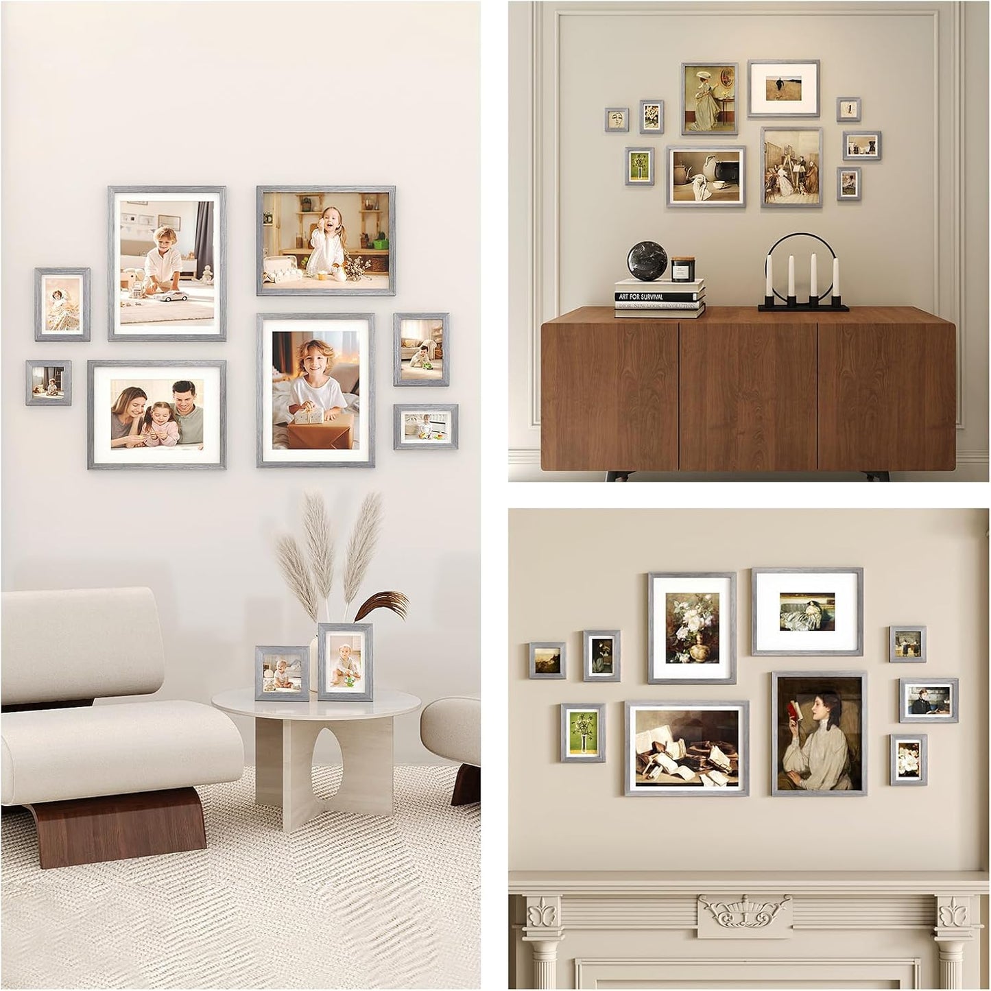 Egofine Picture Frame Set 12 Pack, Picture Frames Collage Wall Decor with Two 11x14, Two 8x10, Four 5x7, Four 4x6 for Wall and Tabletop, Made of Solid Wood, Covered by Plexiglass, Natural Wood