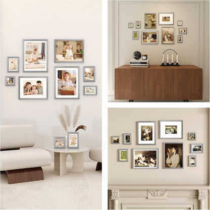 Egofine Picture Frame Set 12 Pack, Picture Frames Collage Wall Decor with Two 11x14, Two 8x10, Four 5x7, Four 4x6 for Wall and Tabletop, Made of Solid Wood, Covered by Plexiglass, Natural Wood