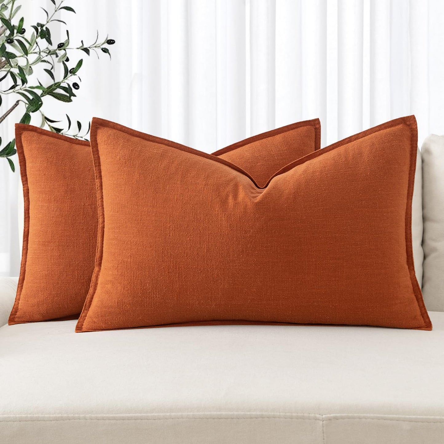 MIULEE Decorative Linen Euro Sham Pillow Covers 26x26 Cream White Boho Farmhouse Neutral Couch Throw Pillows for Bed Pack of 2 Accent Modern Pillowcase Sofa Livingroom Home Decor