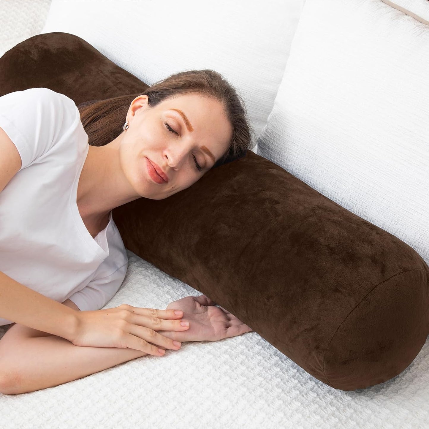 1 MIDDLE ONE Body Pillow for Adults, Bolster Pillow with Removable Velvet Cover, Long Round Cervical Roll Pillow, 47 x 7.87 Inches, Grey