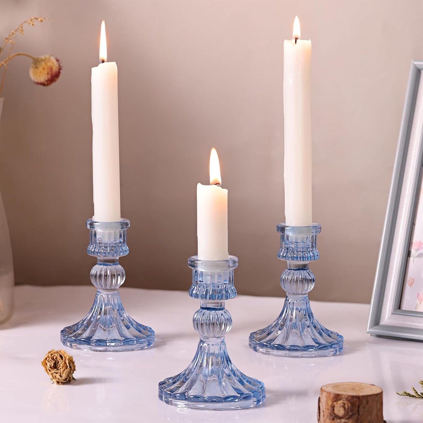 DARJEN Candlestick Holders Set,12Pcs 4" H Taper Candle Holders Bulk, Clear Glass Candle Holders for Wedding, Spring Party, Romantic Dinner, Festival & Windowsill Decor