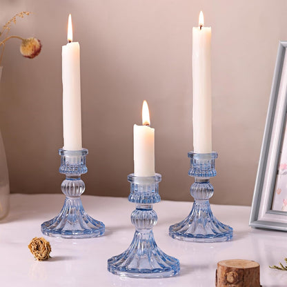 DARJEN Candlestick Holders Set,12Pcs 4" H Taper Candle Holders Bulk, Clear Glass Candle Holders for Wedding, Spring Party, Romantic Dinner, Festival & Windowsill Decor