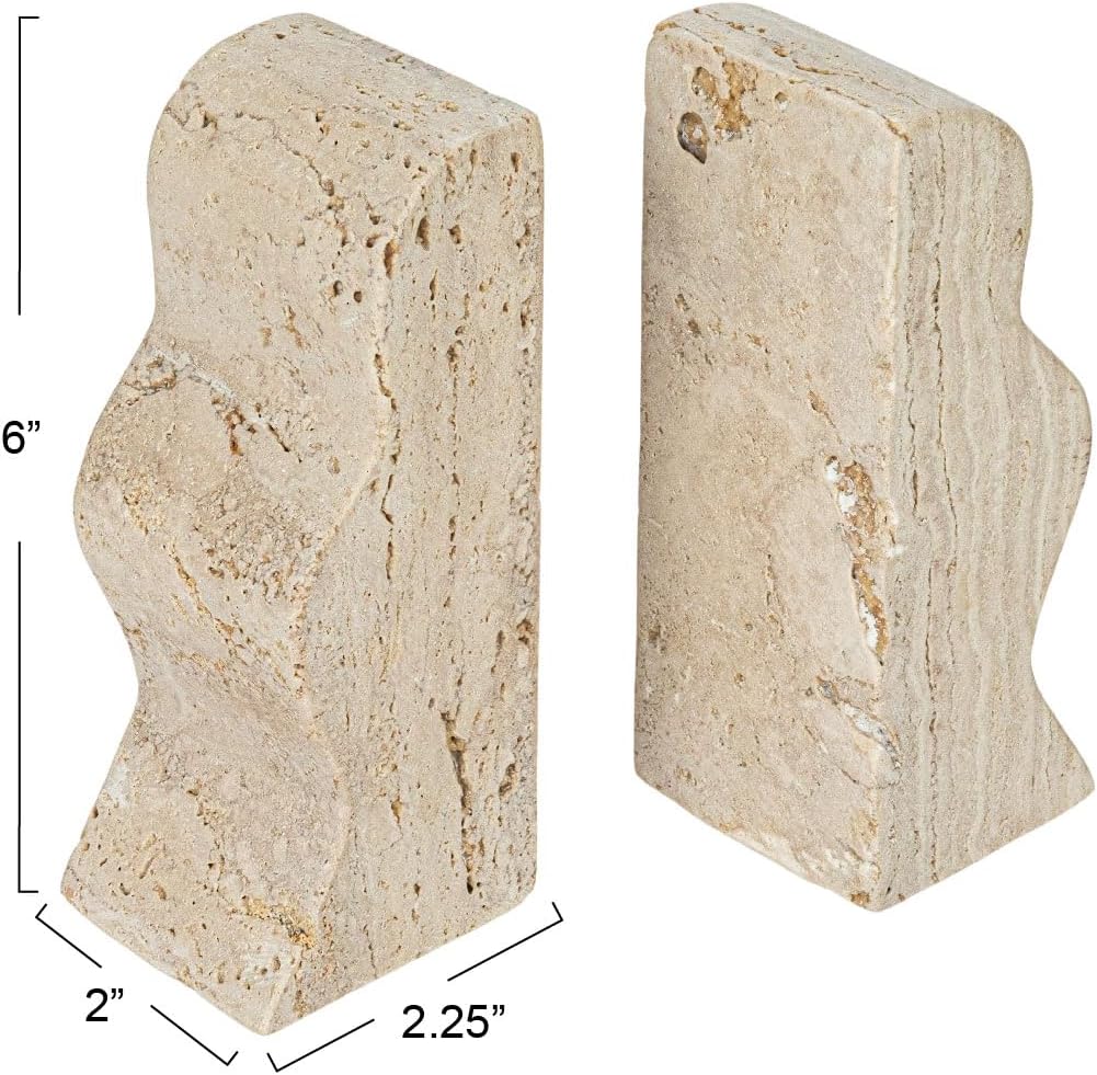 Creative Co-Op Decorative Travertine Wave Bookends, Natural, Set of 2