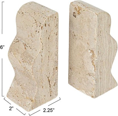 Creative Co-Op Decorative Travertine Wave Bookends, Natural, Set of 2