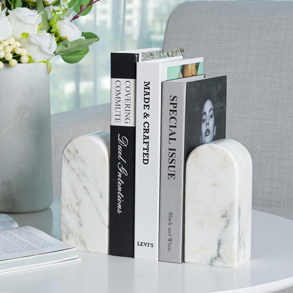 Koville African Natural Marble Bookends for Shelves, Non-Slip Book Ends, 13LBS Ultra Heavy Duty Marble Book Holder Organizer, Apartment Decor for Movies/CD/Video Games(Namib Fantasy)