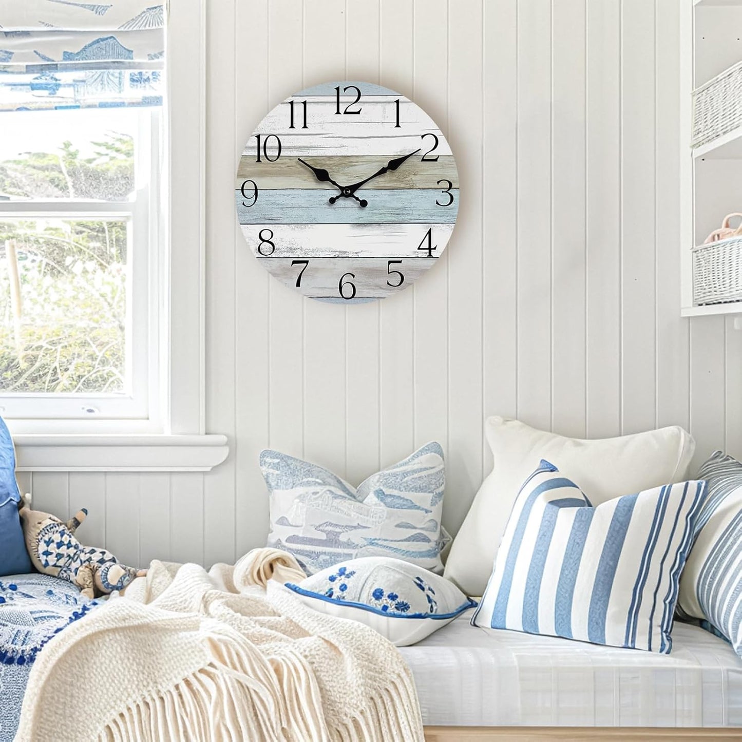 Wall Clock, Rustic Wall Clocks Battery Operated Silent Non Ticking, Country Round Wooden Clocks Farmhous Wall Decorative for Kitchen, Bathroom, Living Room (Gray 8 Inch)
