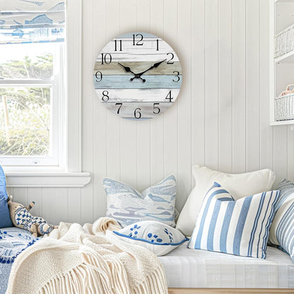 Wall Clock, Rustic Wall Clocks Battery Operated Silent Non Ticking, Country Round Wooden Clocks Farmhous Wall Decorative for Kitchen, Bathroom, Living Room (Gray 8 Inch)