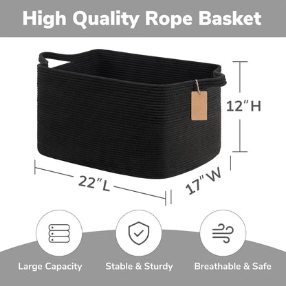 Goodpick Woven Storage Basket, Cotton Rope Basket for Dog Toys, Books, Stylish Gift Basket with Handles, 13 x 10 x 9 Inches Square Baskets for Organizing, Brown and White