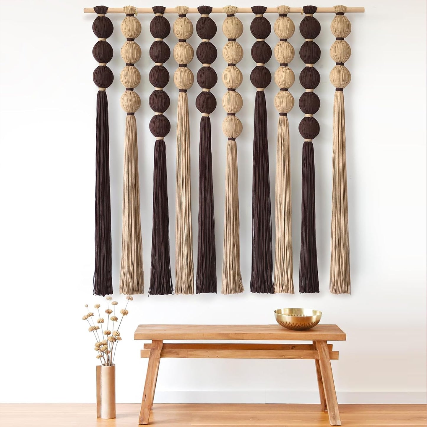 IOWER Macrame Wall Hanging 27" W x 31" L Boho Wall Decor Sphericity Cotton Textile Wall Hanging Art Fiber Yarn Art Handmade Detachable Assembly