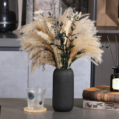 Bohemian White Ceramic Vase - for Pampas Grass, Mantel, Bookshelf, Entryway and Living Room Decor (White, 7in)