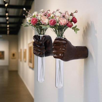 2 Pieces Wall Sculptures, Hands Vase Home Decor, Wall Mount Art Sculpture, Unique Wall Art Statue, Funky Flower Vase Decorations, Modern Eclectic Hanging Decor,Hands Statue (Black)