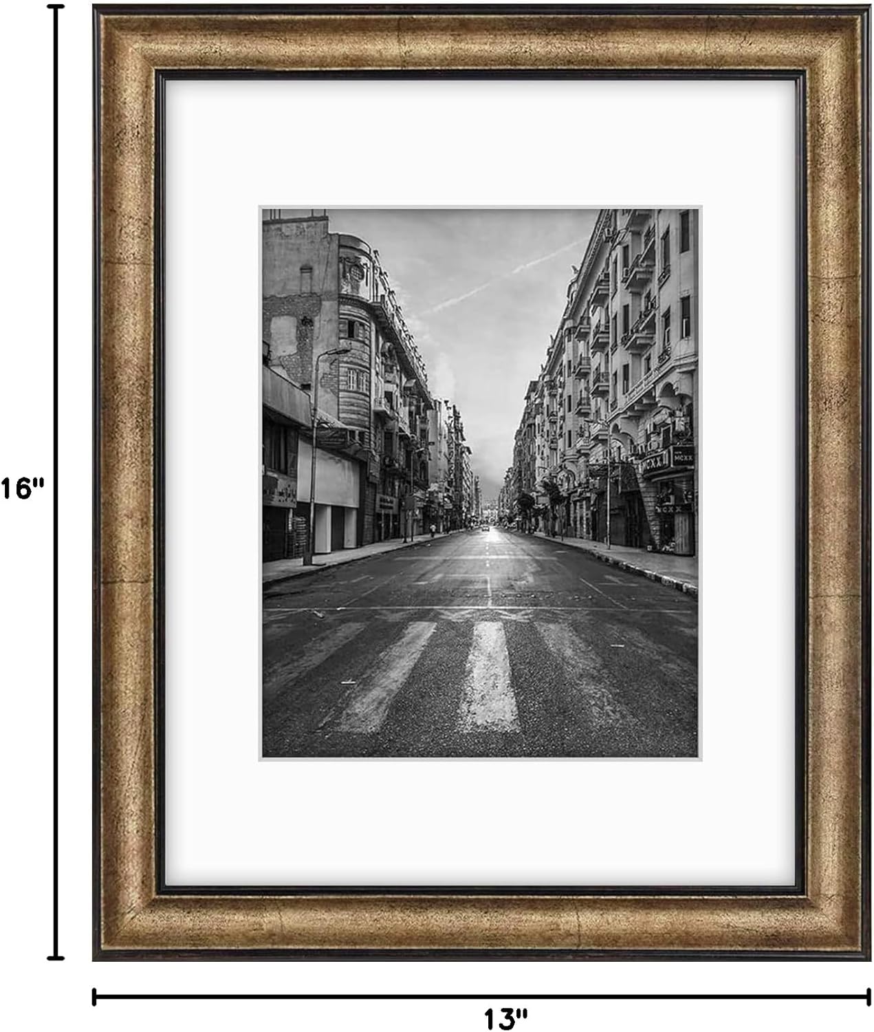 Golden State Art, 11x14 Photo Frame with Mat for Pictures 8x10 and Real Glass (Dark Gold Brown & Bronze Pewter Panel with White Color Mat, 1.25 Inch Frame Border)