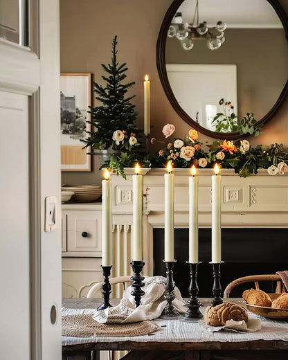 Homemory 6 Pcs Flameless Taper Candles with Remote, Timer, Dimmer, Ivory Battery Operated CandleSticks with Flickering Light, Plastic Led Window Candles, 9.6 Inches for Halloween Christmas Decoration