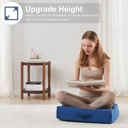 JKMAX 2 Pcs High Density Foam Floor Pillow - Upgraded Large Pillows Seating for Adults - Outdoor Floor Cushion with Soft Tufted Cover - Yoga Pillows for Sitting On Floor - 22 Inch Light Gray