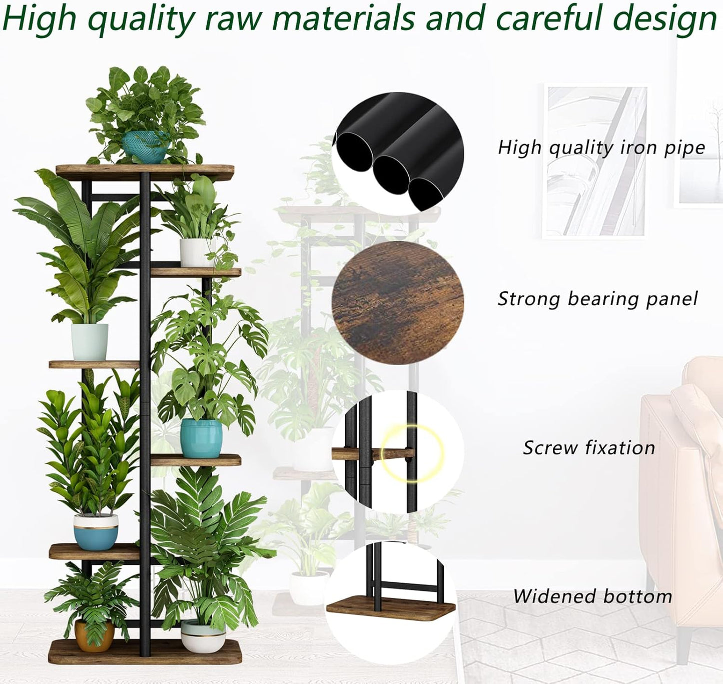 LINZINAR Plant Stand Indoor 4 Tier 5 Potted Multiple Plant Shelf Stands for Garden Corner Balcony Living Room Black