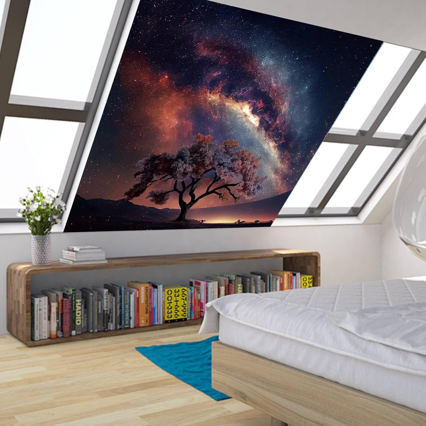 Apdidl Forest Galaxy Starry Tapestry for Bedroom Ceiling, Blue Space Night Starry Sky Moon Stars Tapestry Aesthetic, Tree Forest Milky Way Backdrop Wall Hanging for Dorm Living Room Decor (51" X 60")