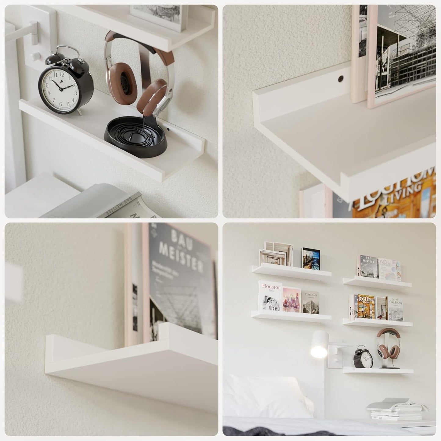 RICHER HOUSE 5 Set Floating Wall Mounted Shelves, Black Shelves for Wall Decor, Modern Picture Ledge Shelf with Lip for Storage, Nursery, Bedroom, Living Room, Bathroom - Black