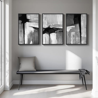 Large Framed Black and White Abstract Wall Art for Living Room, 3 Piece Big Modern Canvas Prints Paintings Artwork for Walls, Minimalist Abstract Art Pictures for Hallway, Office Wall Decor 24x36 In