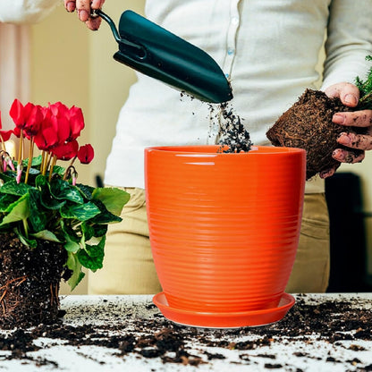 Ceramic Pots for Plants - 6 Inch Plant Pot with Drainage Hole and Saucer, Round Planters for Indoor Outdoor, Flower Pots, Modern Planter, Home Office Room Decor, Gifts for Plant Lovers, White