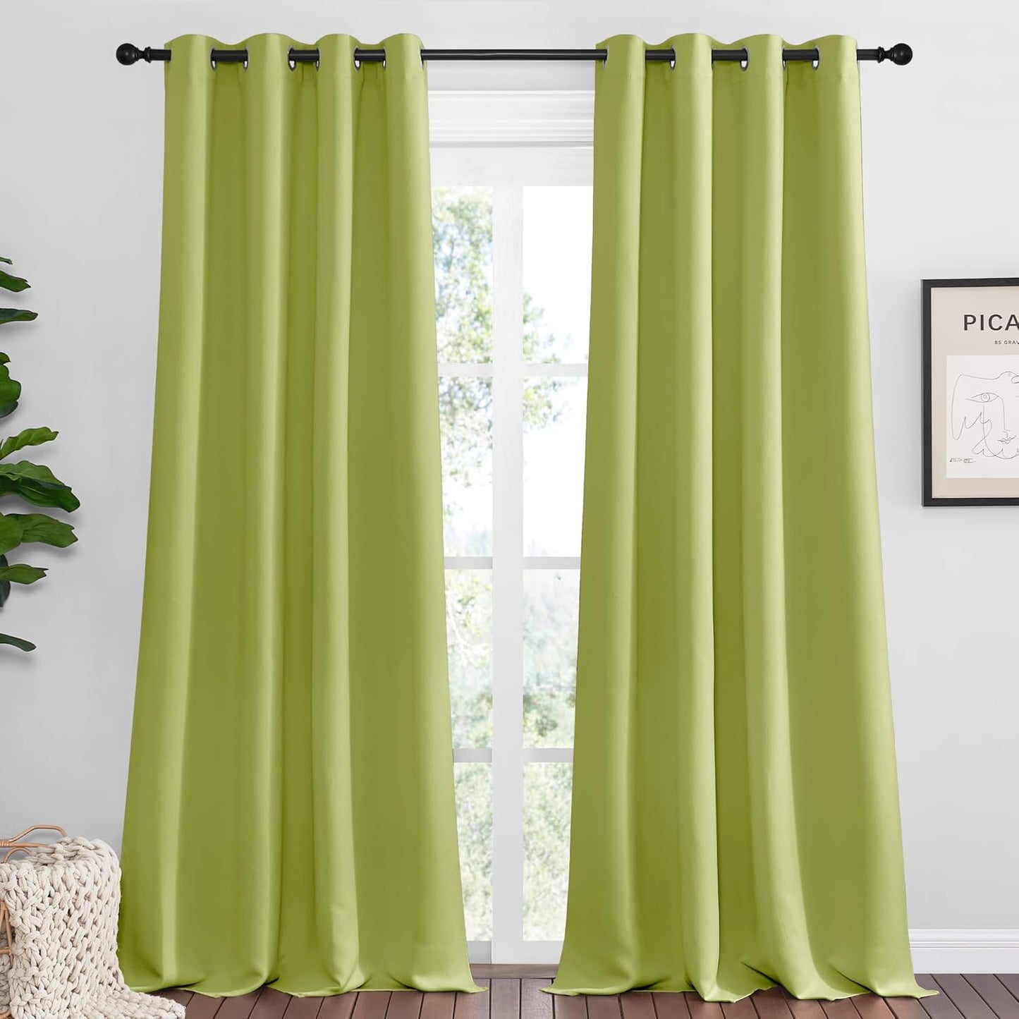 NICETOWN Halloween Pitch Black Solid Thermal Insulated Grommet Blackout Curtains/Drapes for Bedroom Window (2 Panels, 42 inches Wide by 63 inches Long, Black) - Colors B
