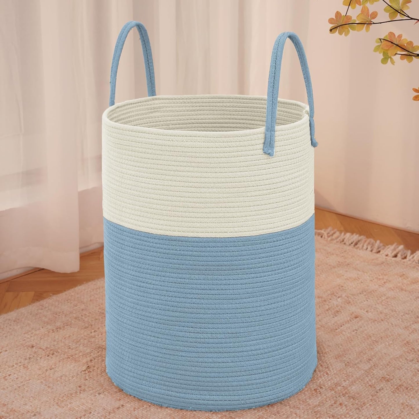 JMvicyroam Large Woven Laundry Basket Hamper,60L Cotton Rope Storage Bin for Blankets,Toys and Clothes,Decorative Tall Nursery Hamper for Living Room,Baby Nursery,Bathroom and Bedroom,Brown