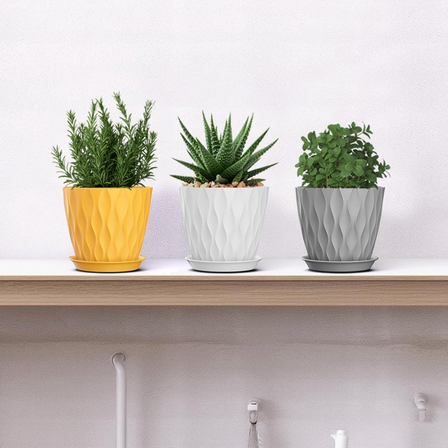 4 Inch Plant Pots, 6 Pack Indoor Flower Pots, Planters with Drainage Holes and Trays for Orchids, Violets, Succulents, Herbs, and Other Plants,Corolful