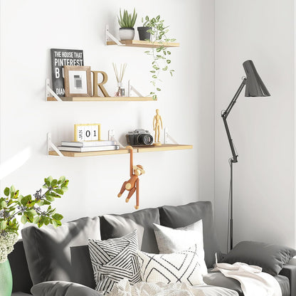YGEOMER Floating Shelves for Wall, Different Sizes Dark Carbonized Brown Wall Shelves for Living Room, Bathroom, Bedroom, Kitchen, Home Decor (Set of 4)