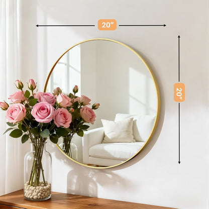 Bathroom Mirror for Wall, 24 Inch Round Mirror, Matte Black Metal Framed Circle Vanity Mirror for Bathroom Bedroom Living Room Entryway, Anti-Rust, Tempered Glass, Hanging or Leaning