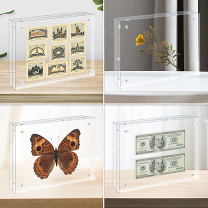 Egofine 4x6 Acrylic Frames 6 Pack, 20mm Thicker Frameless Clear Picture Frames, Double Sided Magnetic Picture Frames, Free Standing Desktop Display