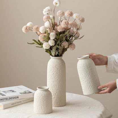 10.4 inches Tall Decorative Ceramic Vase Set, 3 Pieces, Nordic Modern Boho Style, White, Modern Farmhouse for Home Decor (Coffee Mix)