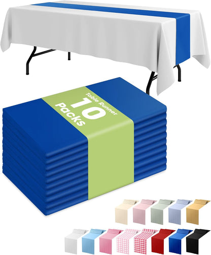 Pureegg Gold Plastic Table Runners - 10 Pack, 14'' x 108'', Water Resistant & Disposable Centerpiece Decorations for Table Cloth, Wedding, Birthday, Holiday, Baby Shower, Party, Home Decor