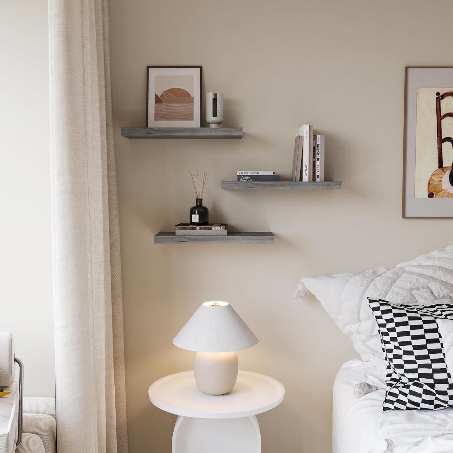 Upassion White Floating Shelves - Set of 3, 16" Wall Mounted Shelves for Home Decor, Living Room, Bedroom, Bathroom, Kitchen