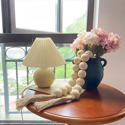 OMISHE Extra Large Wood Bead Garland with 1.6" Diameter Wooden Beads and Tassels, 41" Long Rustic Farmhouse Country Decorative Beads for Home Tiered Tray Decor, Natural Beige
