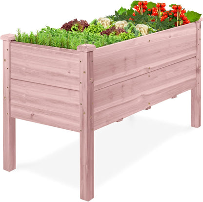 Best Choice Products 72x24x30in Raised Garden Bed, Elevated Wood Planter Box Stand for Backyard, Patio, Balcony w/Divider Panel, 6 Legs, 300lb Capacity - Natural