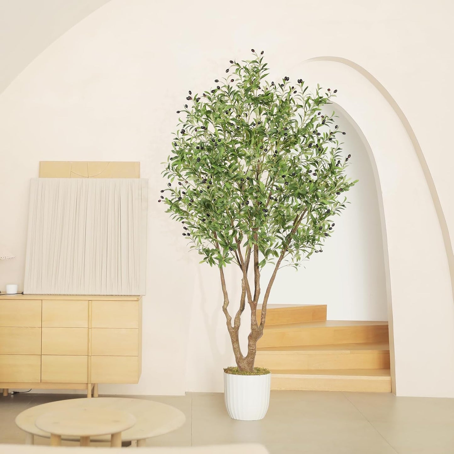 LYERSE Faux Olive Tree 7ft - Artificial Olive Tree Indoor with Large Branches and Realistic Fruits - Fake Olive Tree with Sturdy Base for Modern Home Office House Decor