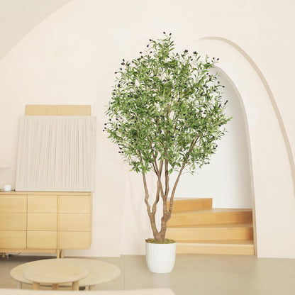 LYERSE Faux Olive Tree 7ft - Artificial Olive Tree Indoor with Large Branches and Realistic Fruits - Fake Olive Tree with Sturdy Base for Modern Home Office House Decor