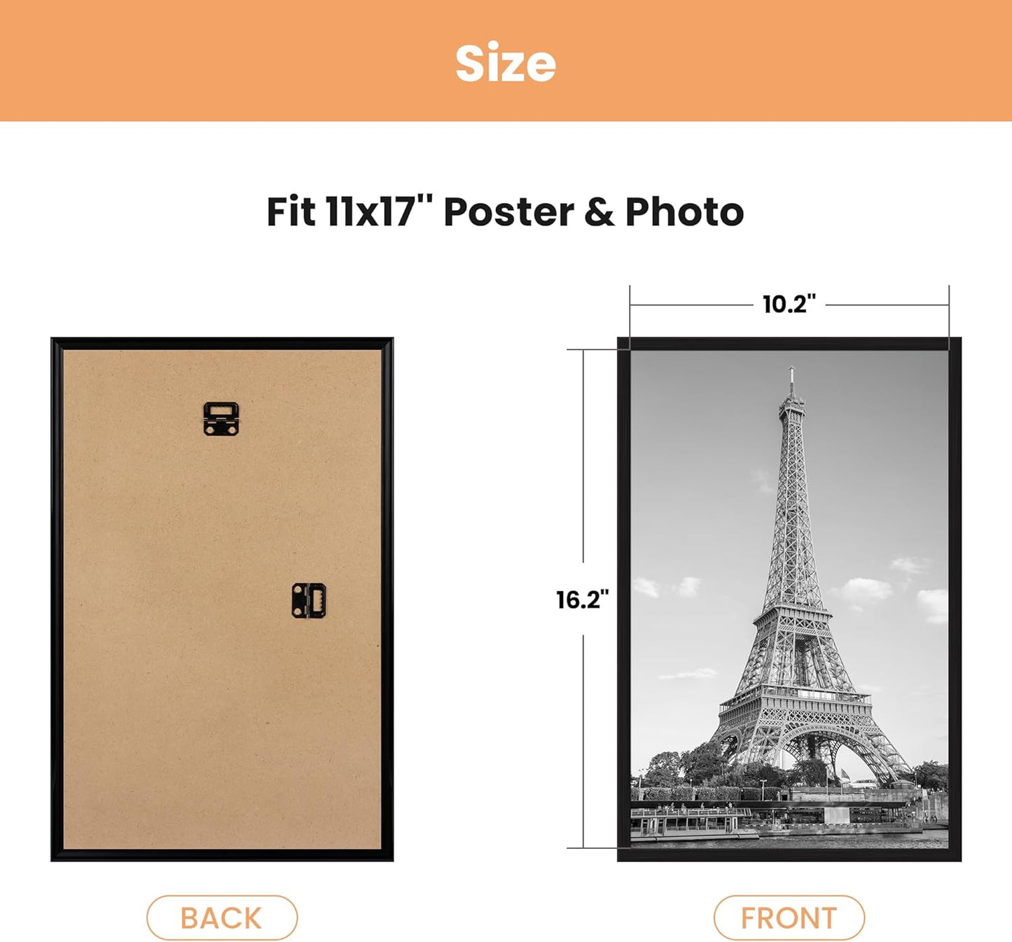 upsimples 18x24 Picture Frame Black 3 Pack, Scratch-Proof Poster Frames 18 x 24 for Photo Gallery - Slide-In Strips, Horizontal or Vertical Wall Mounting