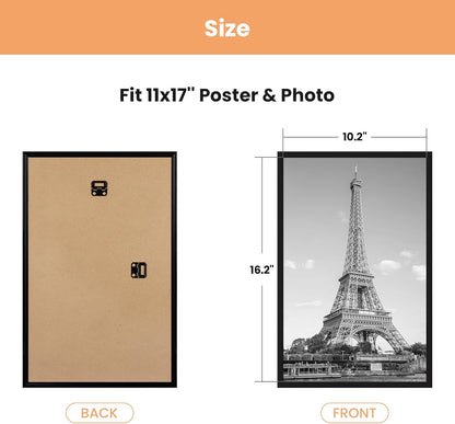 upsimples 24x36 Poster Frame Black 3 Pack, Scratch-Proof Picture Frames 24 x 36 for Photo Gallery - Slide-In Strips, Horizontal or Vertical Wall Mounting