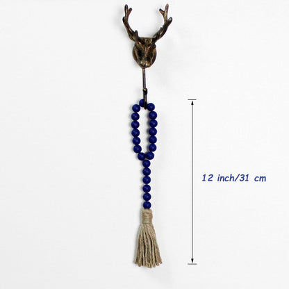 CVHOMEDECO. Wood Beads Garland with Tassels 3 PCS Farmhouse Rustic Wooden Prayer Bead String Wall Hanging Accent for Home Festival Decor. Natural