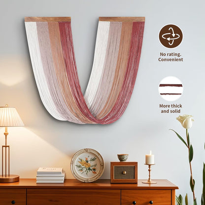Lokeisna Macrame Wall Hanging, Woven Tapestry Beige & Dusty Rose Handmade Craft Macrame Wall Decor, Gallery & Nursery, Size 37.4” Lx27.5” W