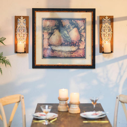 Farmhouse Wood Candle Sconces Wall Decor - Set of 2 Walasis Rustic Wall Candle Holder Decorative Carved Brown Candle Sconce Farmhouse Art Distressed Pillar Candles Holder for Fireplace Decor