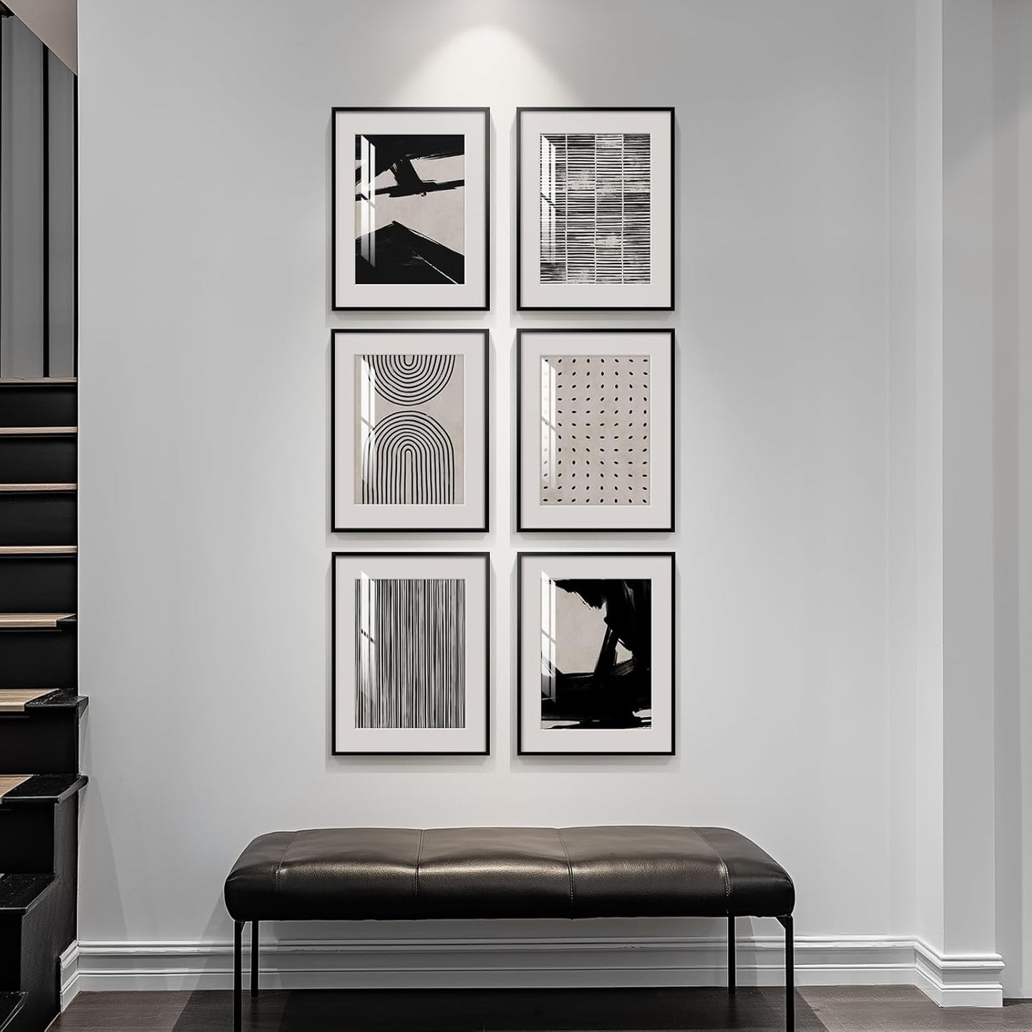Framed Boho Black and White Brown Modern Abstract Wall Art for Living Room, Set of 6 Bohemian Wall Hanging Artwork, Minimalist Sun Geometric Pictures for Bedroom Office Bathroom Wall Decor 11x14 Inch