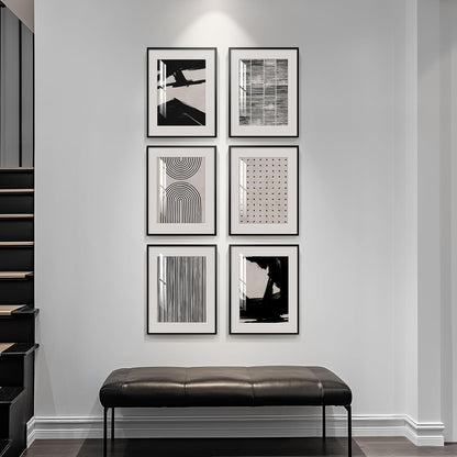 Framed Boho Black and White Brown Modern Abstract Wall Art for Living Room, Set of 6 Bohemian Wall Hanging Artwork, Minimalist Sun Geometric Pictures for Bedroom Office Bathroom Wall Decor 11x14 Inch