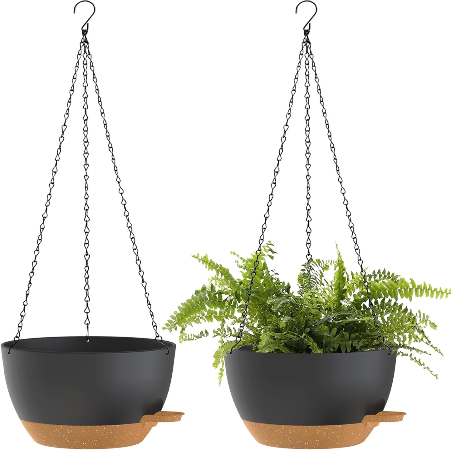 12 Inch Hanging Baskets 2 PC with Chains, Self-Watering Hanging Planters for Indoor Outdoor Plants, Plastic Hanging Flower Pots,Black