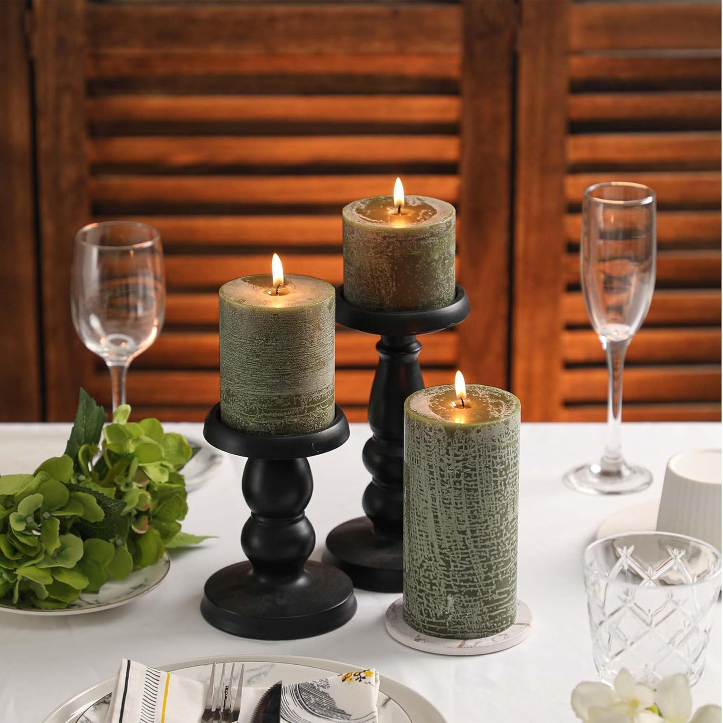 3x6 Inch Sage Green Pillar Candles Set of 3 - Unscented Spring, Long Clean Burning, Large Smokeless Dripless for Home Decor, Dinner Table, Bathroom, Rustic Decor