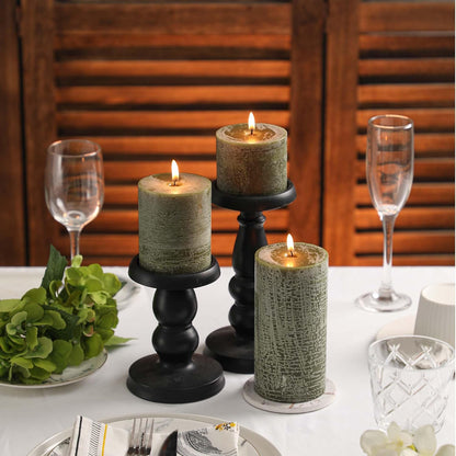 3x6 Inch Sage Green Pillar Candles Set of 3 - Unscented Spring, Long Clean Burning, Large Smokeless Dripless for Home Decor, Dinner Table, Bathroom, Rustic Decor