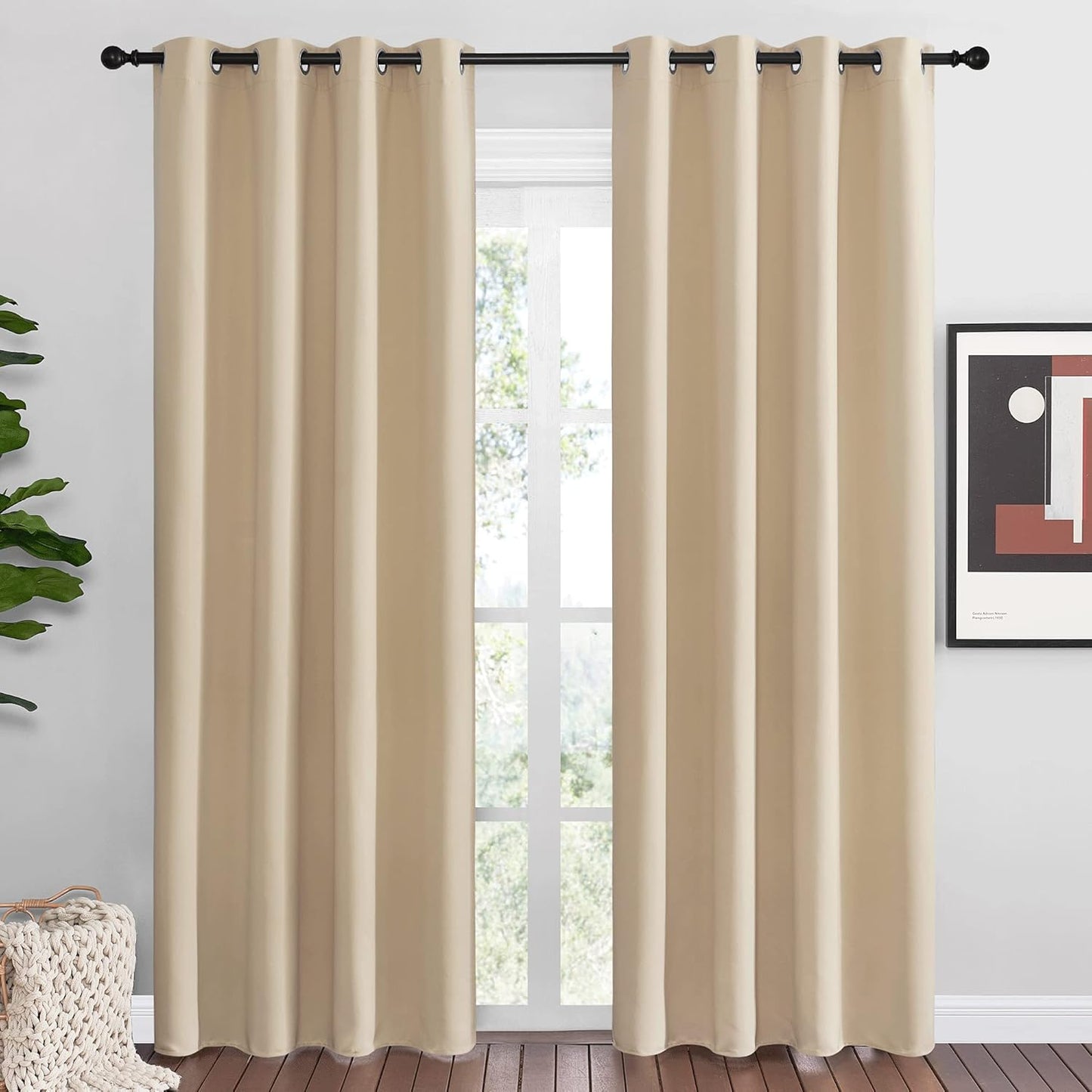 NICETOWN Halloween Pitch Black Solid Thermal Insulated Grommet Blackout Curtains/Drapes for Bedroom Window (2 Panels, 42 inches Wide by 63 inches Long, Black) - Colors D