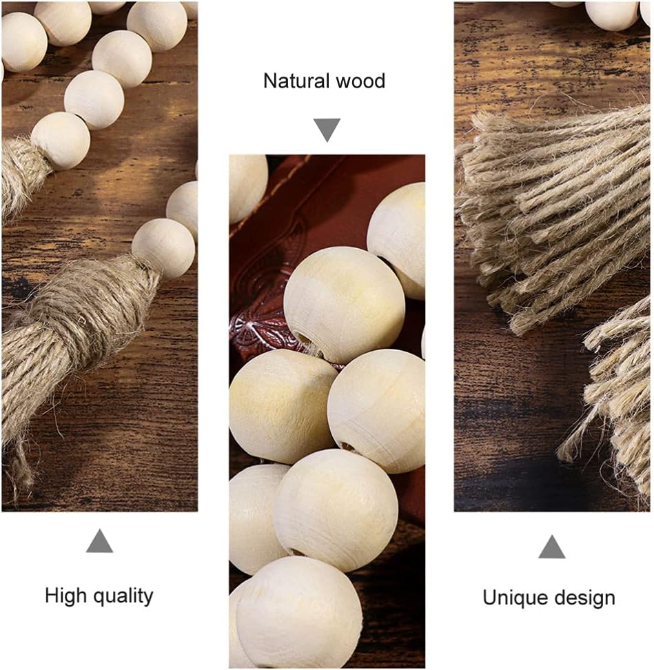 IMIKEYA Wooden Beads Garland: Farmhouse Wood Bead Garland with Tassels Boho Wall Hanging for Home Decor Tiered Tray Rustic Wood Prayer for Coffee Table Decor