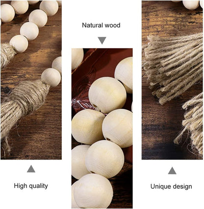 IMIKEYA Wooden Beads Garland: Farmhouse Wood Bead Garland with Tassels Boho Wall Hanging for Home Decor Tiered Tray Rustic Wood Prayer for Coffee Table Decor